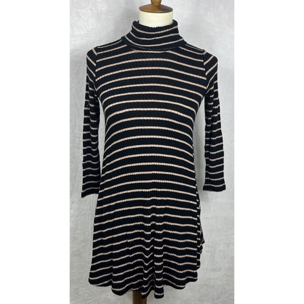 American Eagle Soft & Sexy Sweater Dress Turtleneck Striped Black Tan Size XS